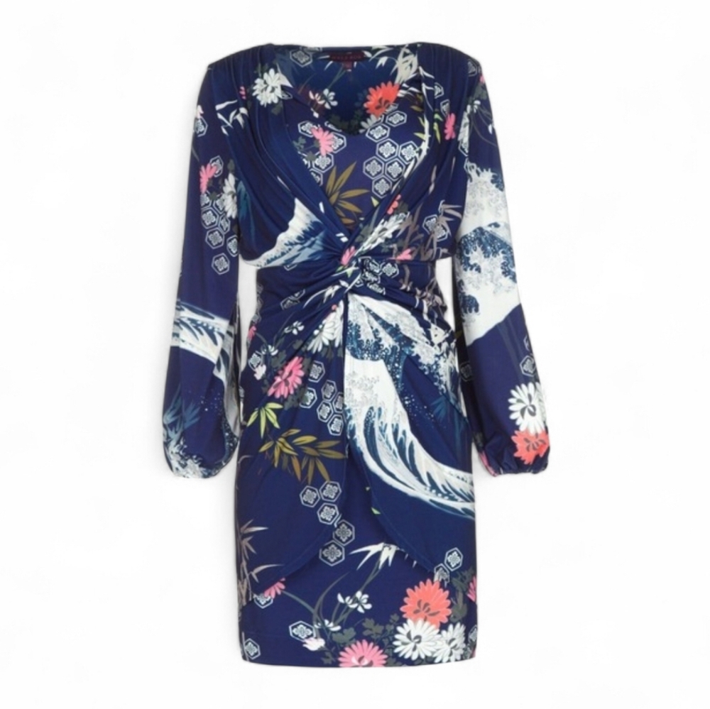 Hale Bob Stretch Jersey Japananse Waves Dress Size L